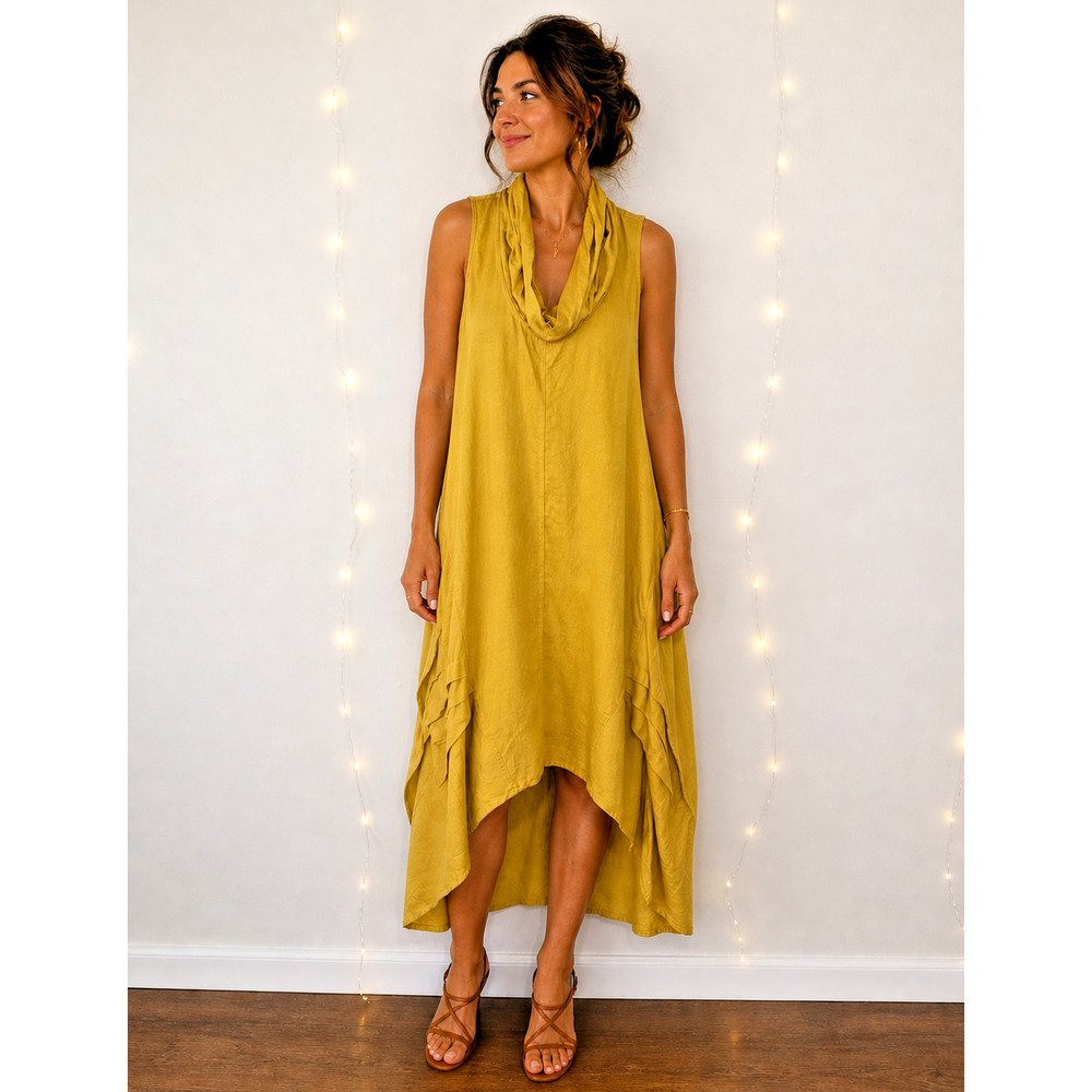 For Cynthia Mustard Yellow Sleeveless Midi Dress